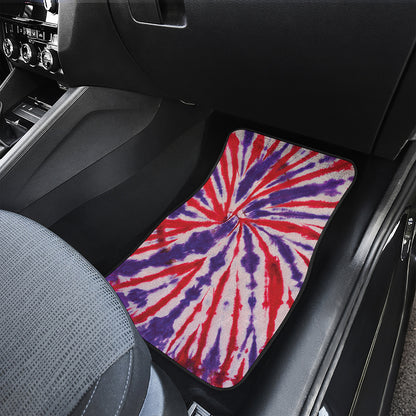 Purple And Red Spider Tie Dye Print Front and Back Car Floor Mats