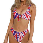 Purple And Red Spider Tie Dye Print Front Bow Tie Bikini