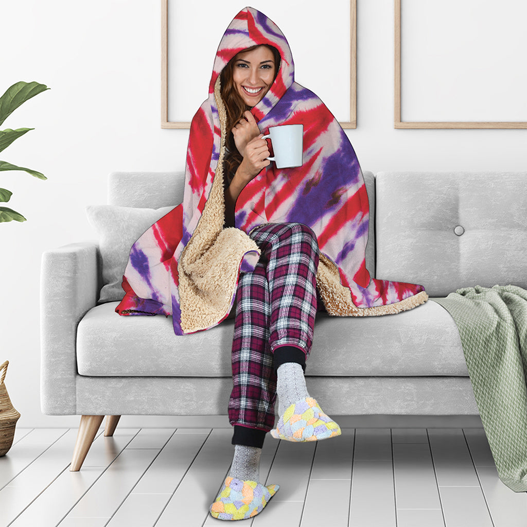 Purple And Red Spider Tie Dye Print Hooded Blanket