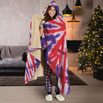 Purple And Red Spider Tie Dye Print Hooded Blanket