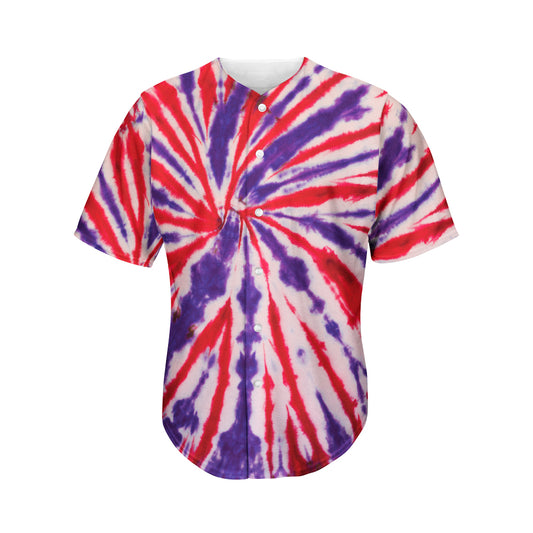 Purple And Red Spider Tie Dye Print Men's Baseball Jersey