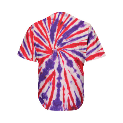 Purple And Red Spider Tie Dye Print Men's Baseball Jersey