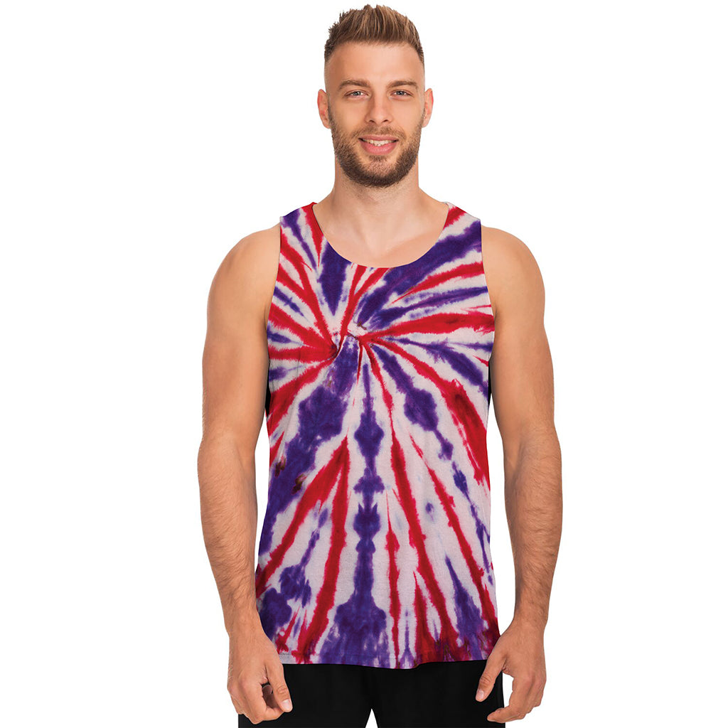Purple And Red Spider Tie Dye Print Men's Tank Top