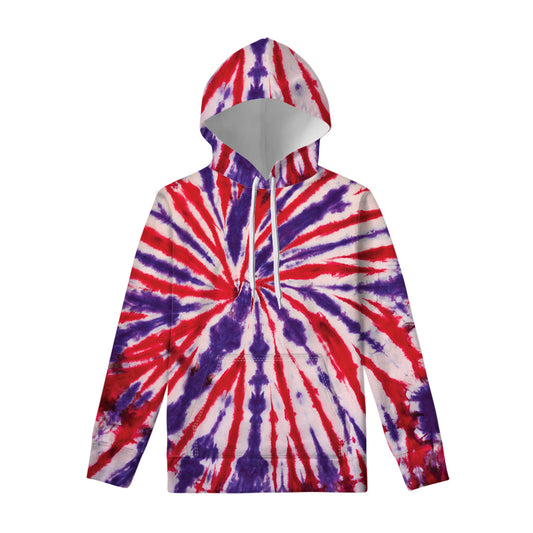 Purple And Red Spider Tie Dye Print Pullover Hoodie