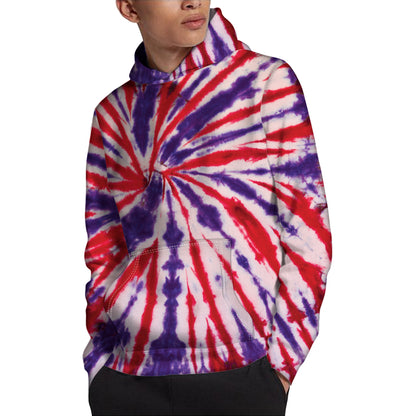Purple And Red Spider Tie Dye Print Pullover Hoodie