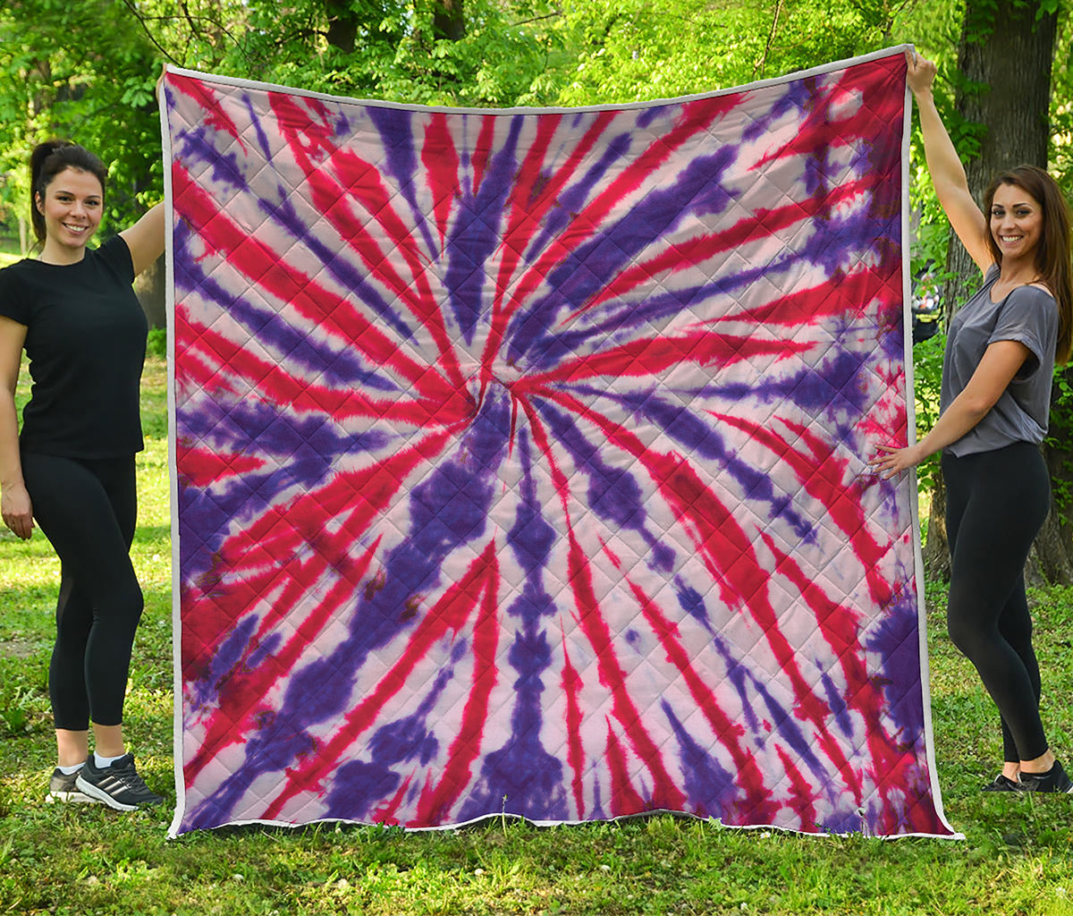 Purple And Red Spider Tie Dye Print Quilt