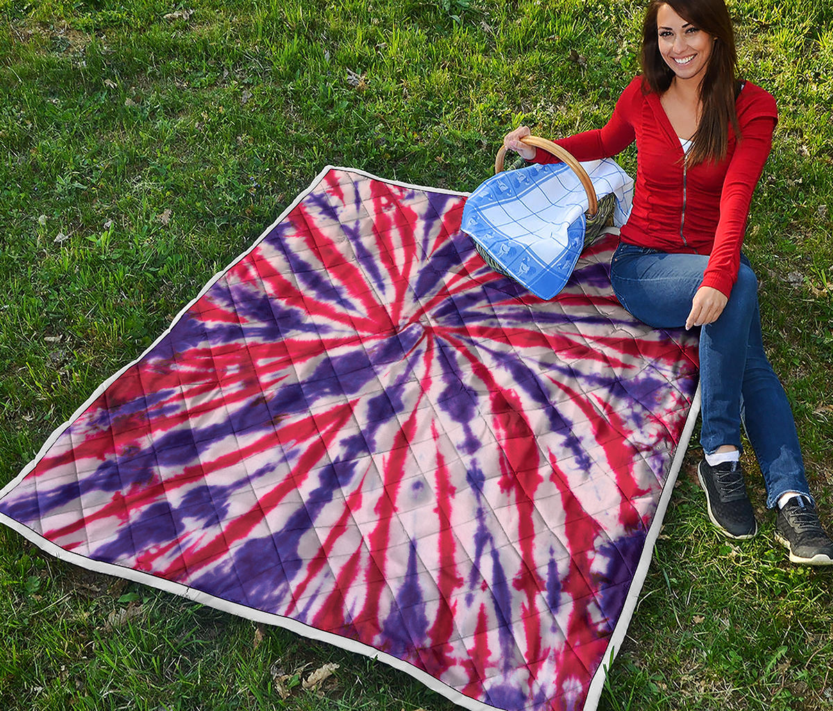 Purple And Red Spider Tie Dye Print Quilt