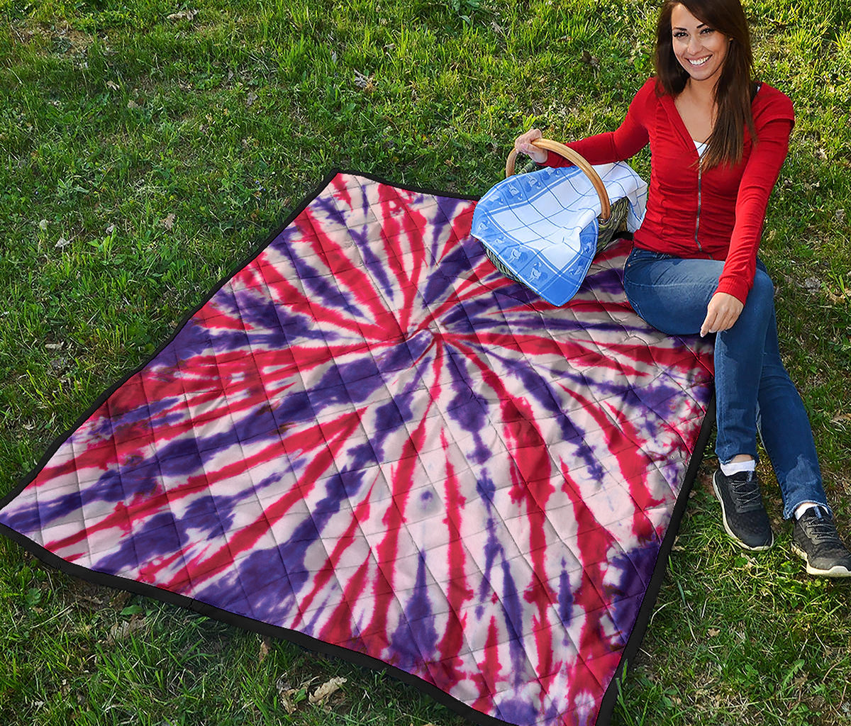Purple And Red Spider Tie Dye Print Quilt