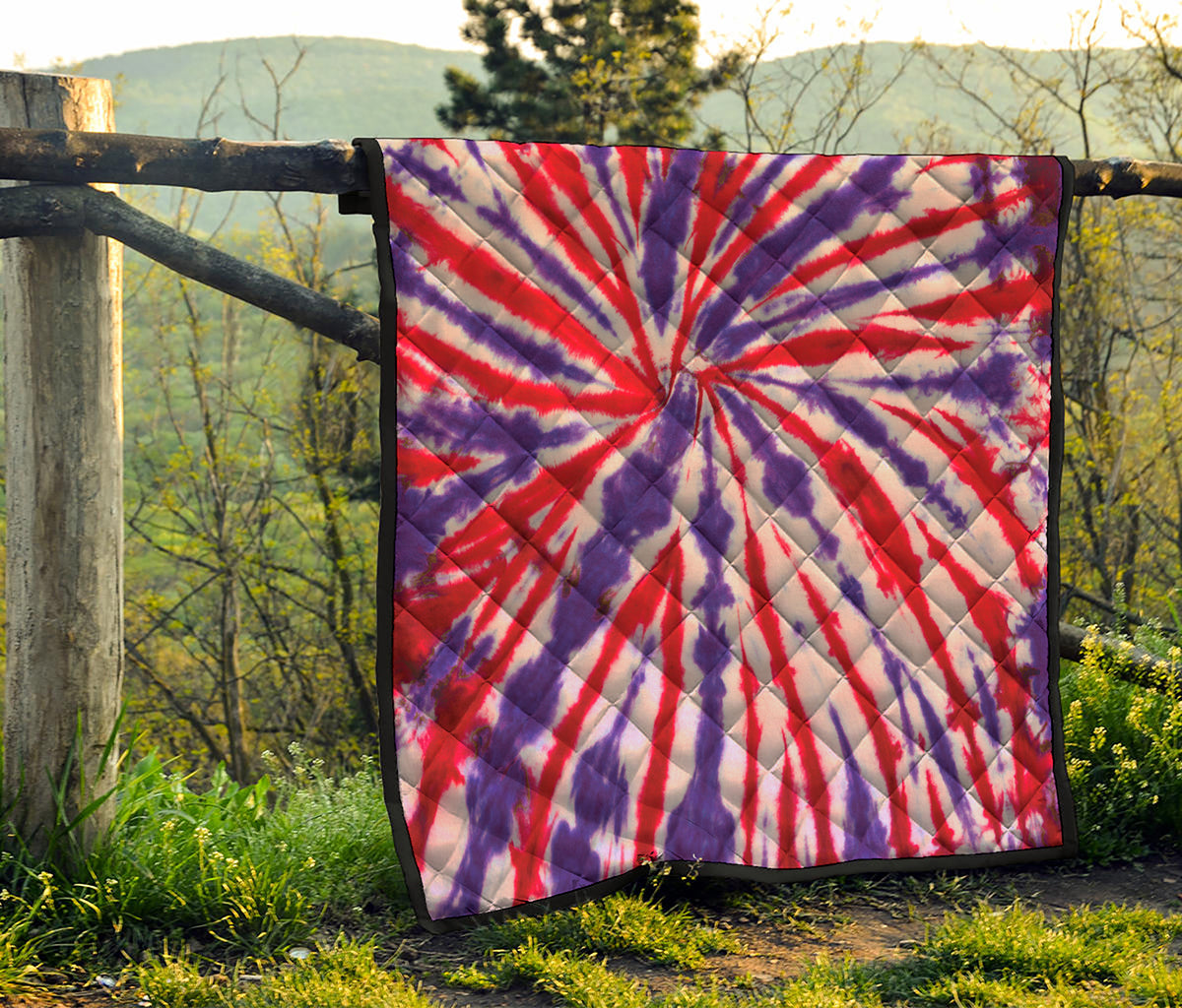 Purple And Red Spider Tie Dye Print Quilt