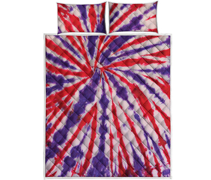 Purple And Red Spider Tie Dye Print Quilt Bed Set