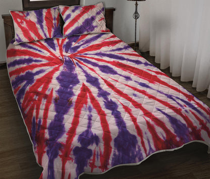 Purple And Red Spider Tie Dye Print Quilt Bed Set