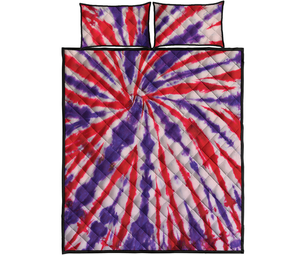 Purple And Red Spider Tie Dye Print Quilt Bed Set
