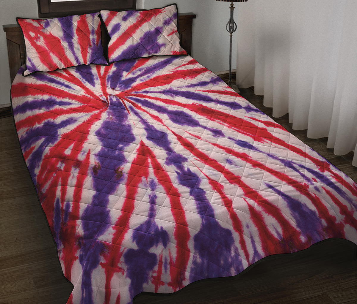 Purple And Red Spider Tie Dye Print Quilt Bed Set