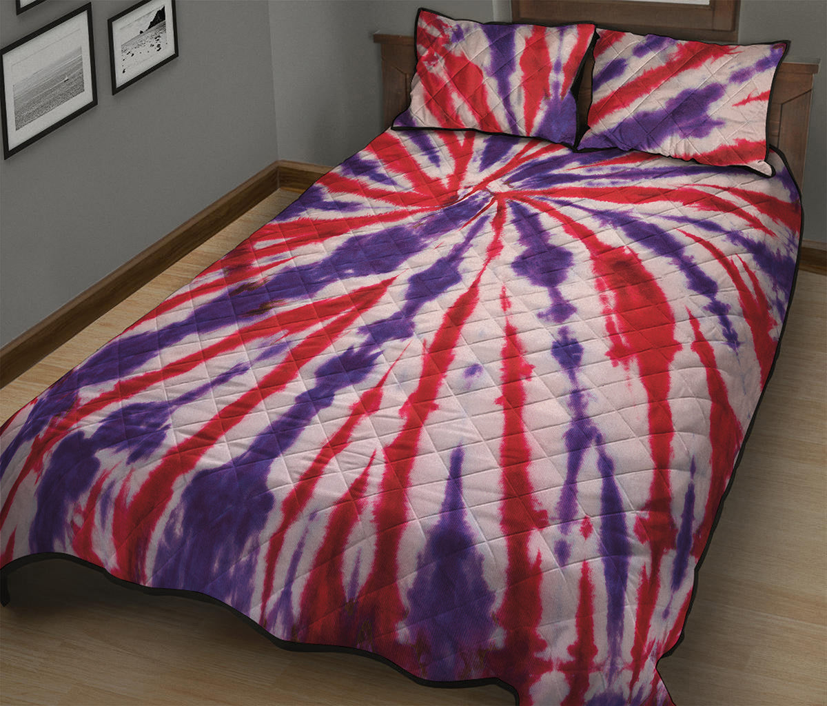 Purple And Red Spider Tie Dye Print Quilt Bed Set