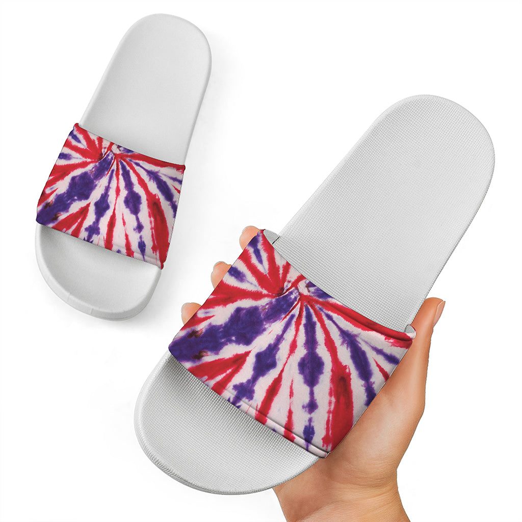 Purple And Red Spider Tie Dye Print White Slide Sandals
