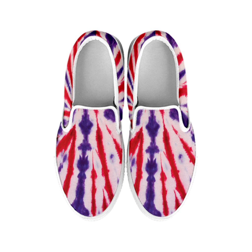 Purple And Red Spider Tie Dye Print White Slip On Shoes