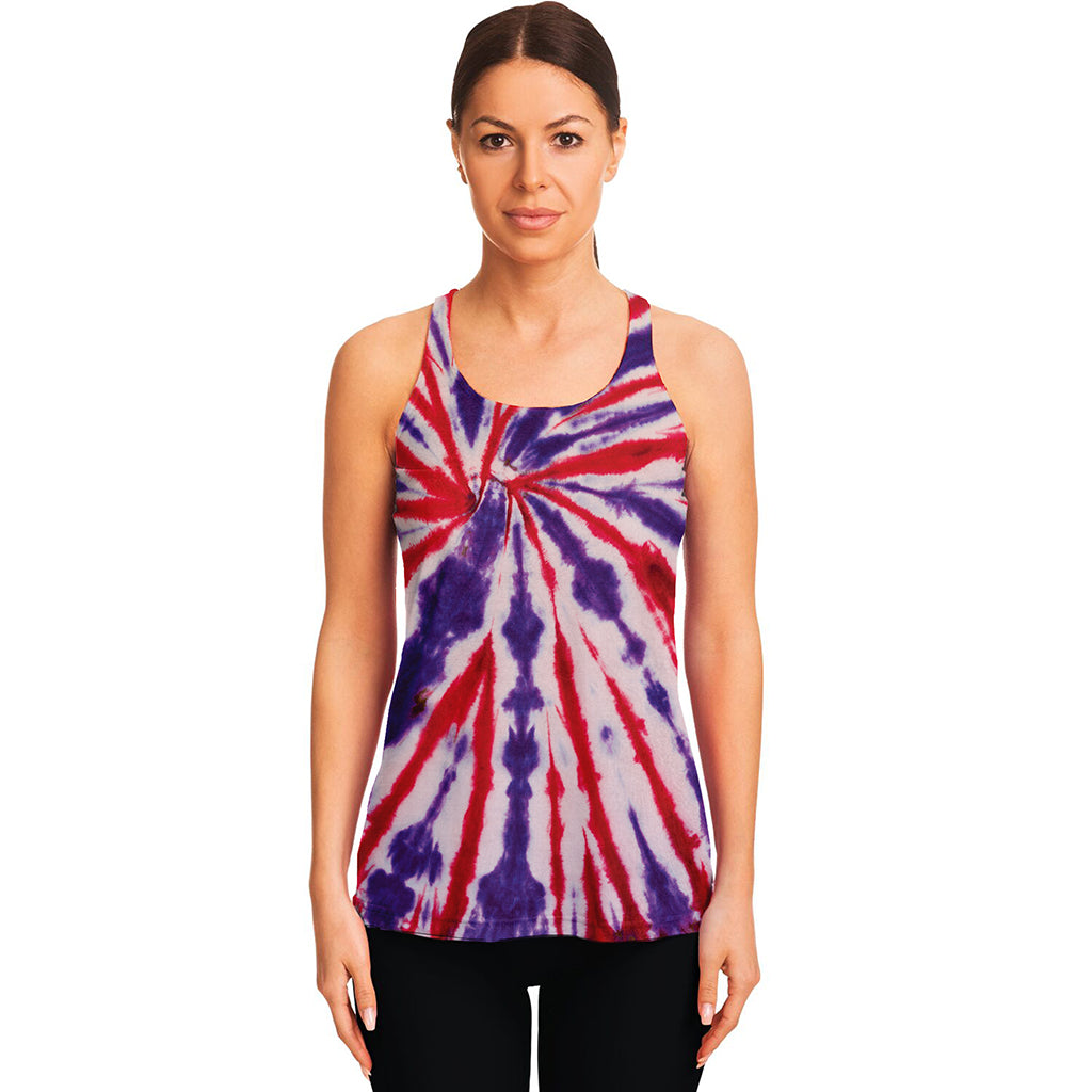 Purple And Red Spider Tie Dye Print Women's Racerback Tank Top