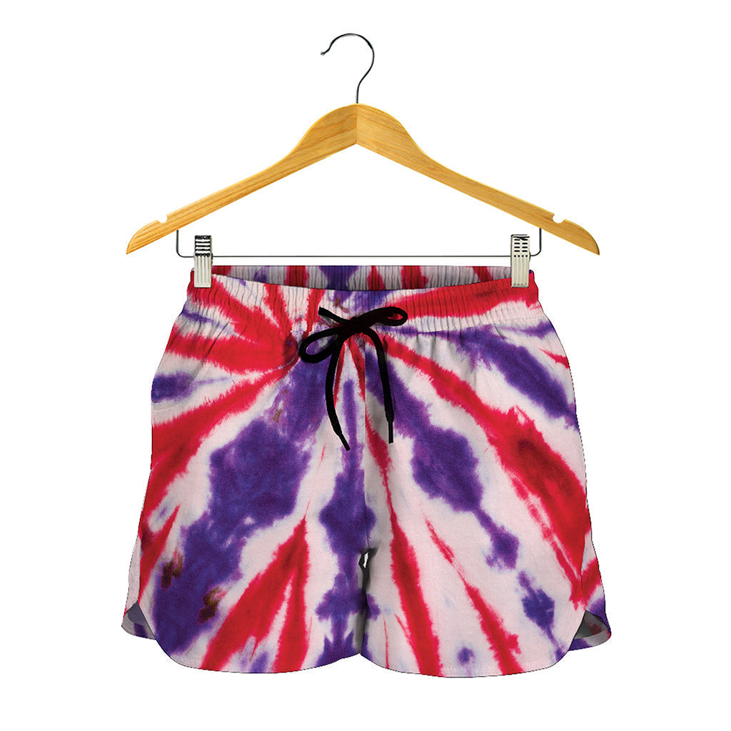 Purple And Red Spider Tie Dye Print Women's Shorts