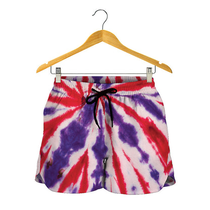Purple And Red Spider Tie Dye Print Women's Shorts