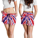 Purple And Red Spider Tie Dye Print Women's Shorts