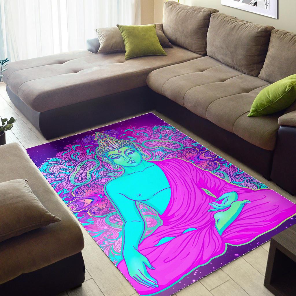 Purple And Teal Buddha Print Area Rug GearFrost