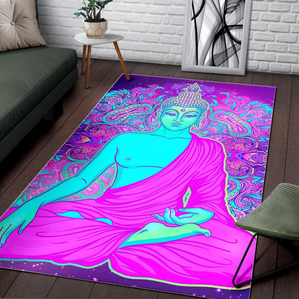 Purple And Teal Buddha Print Area Rug GearFrost