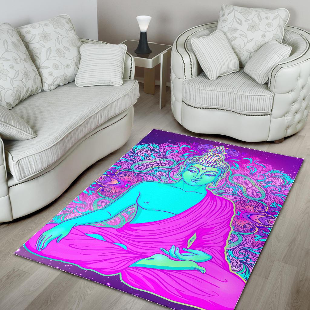 Purple And Teal Buddha Print Area Rug GearFrost