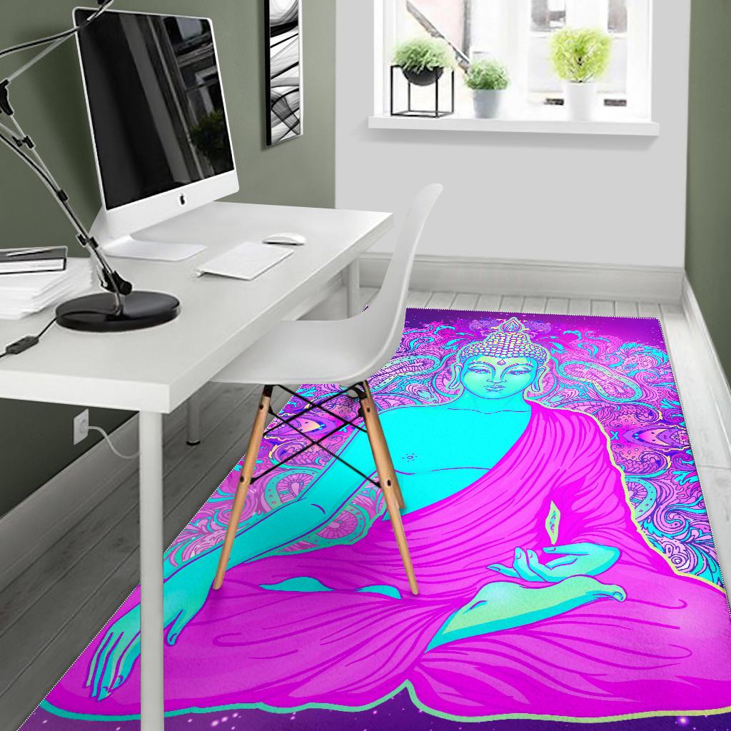 Purple And Teal Buddha Print Area Rug GearFrost