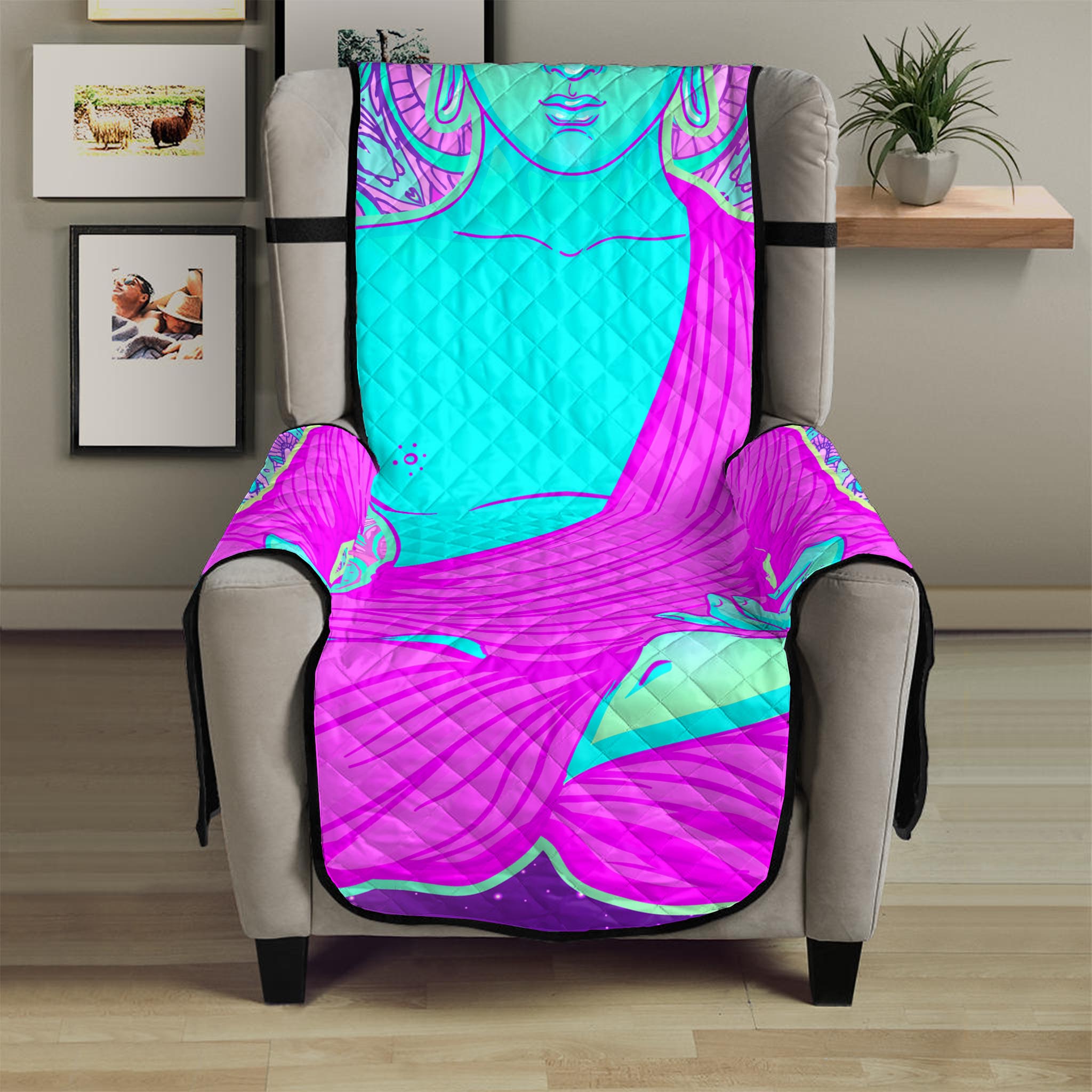 Purple And Teal Buddha Print Armchair Protector