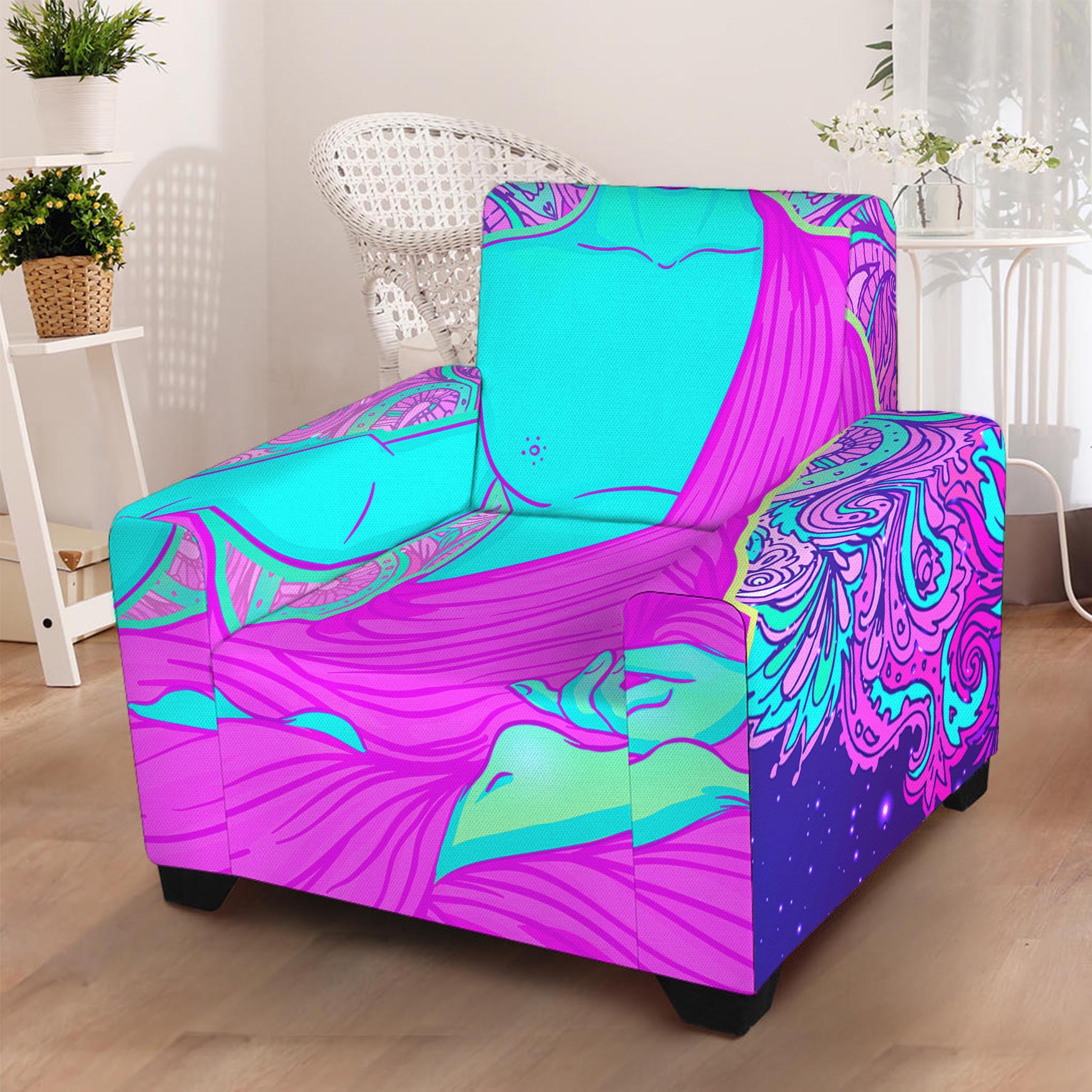 Purple And Teal Buddha Print Armchair Slipcover