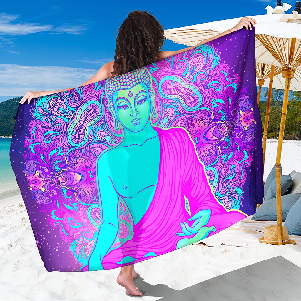 Purple And Teal Buddha Print Beach Sarong Wrap