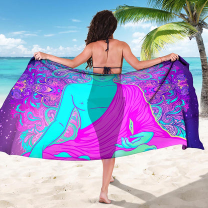 Purple And Teal Buddha Print Beach Sarong Wrap
