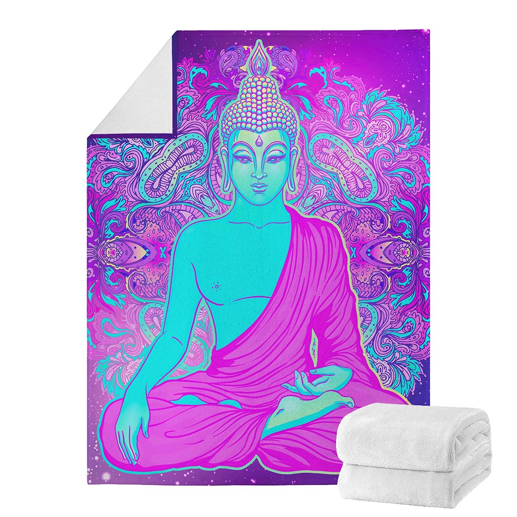 Purple And Teal Buddha Print Blanket