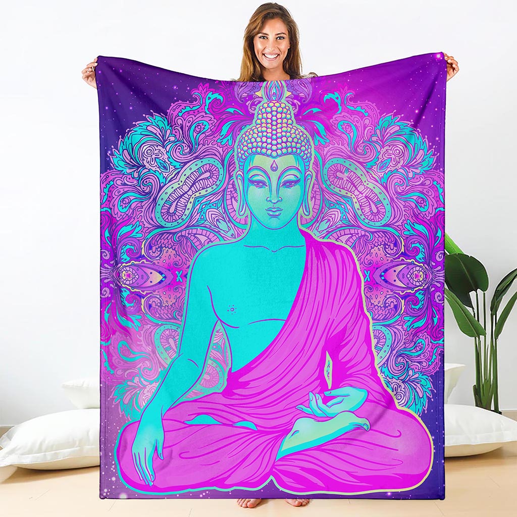 Purple And Teal Buddha Print Blanket