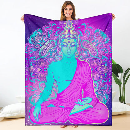 Purple And Teal Buddha Print Blanket