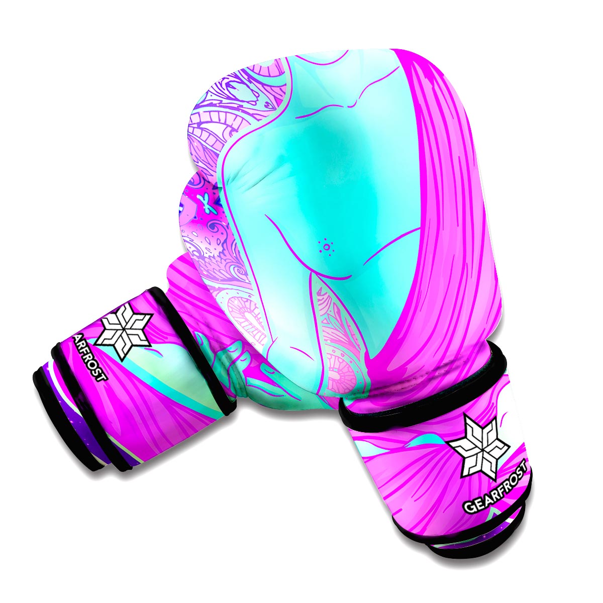 Purple And Teal Buddha Print Boxing Gloves