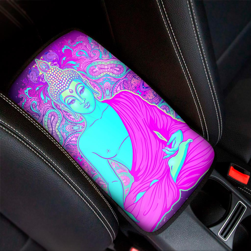 Purple And Teal Buddha Print Car Center Console Cover