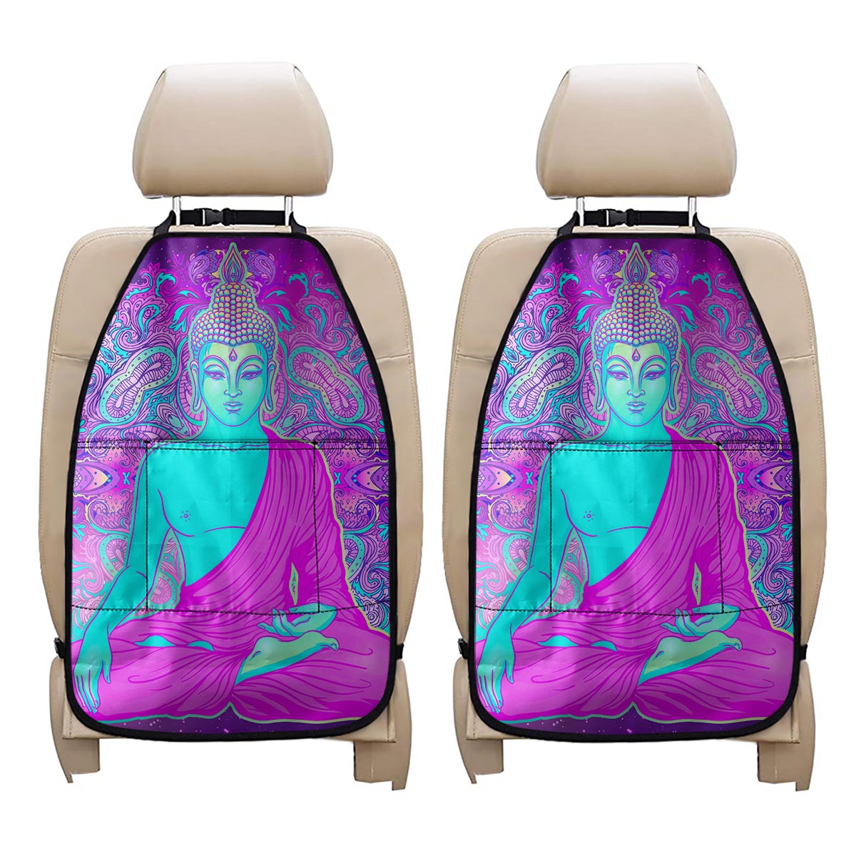 Purple And Teal Buddha Print Car Seat Organizers