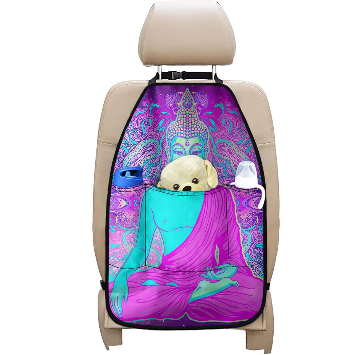 Purple And Teal Buddha Print Car Seat Organizers