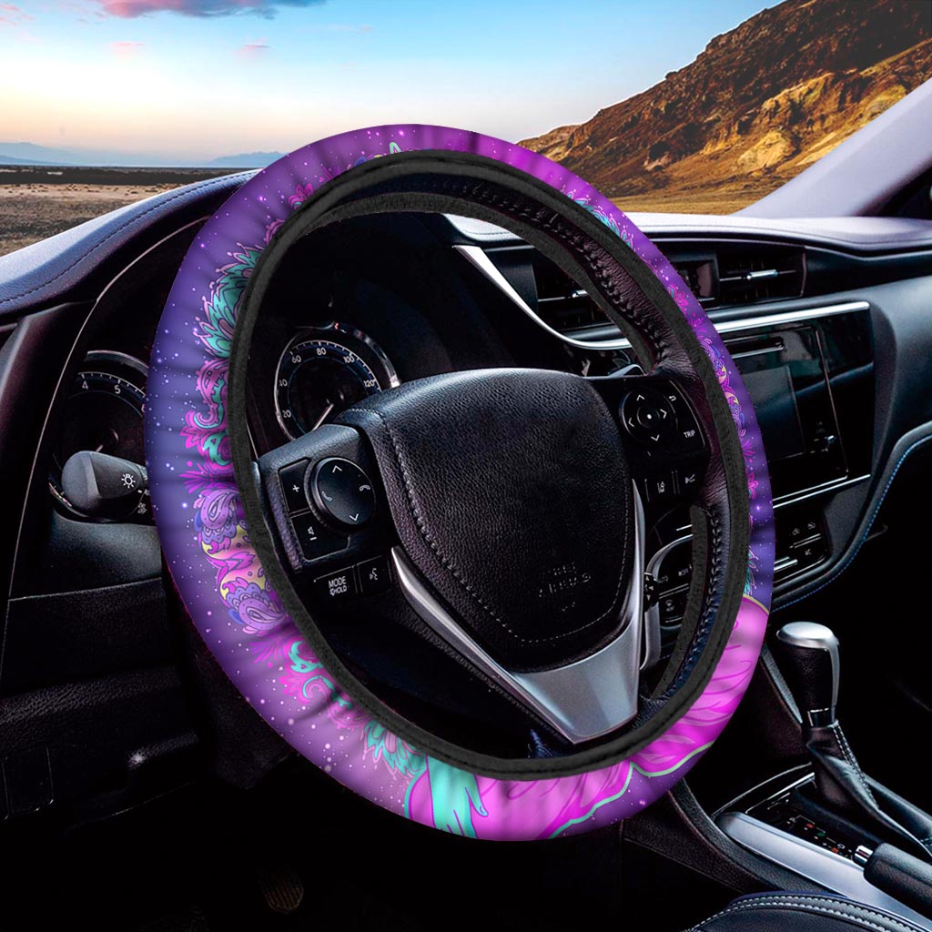 Purple And Teal Buddha Print Car Steering Wheel Cover