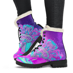 Purple And Teal Buddha Print Comfy Boots GearFrost
