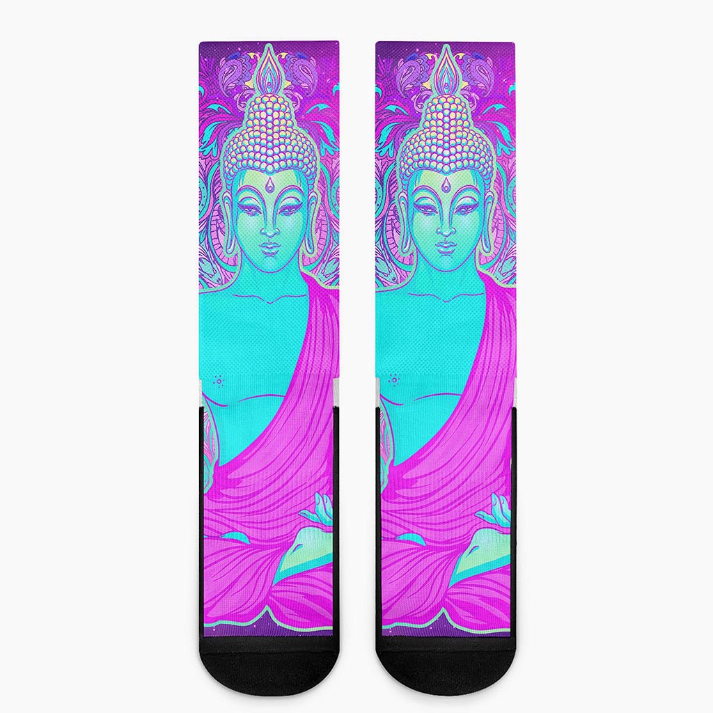 Purple And Teal Buddha Print Crew Socks