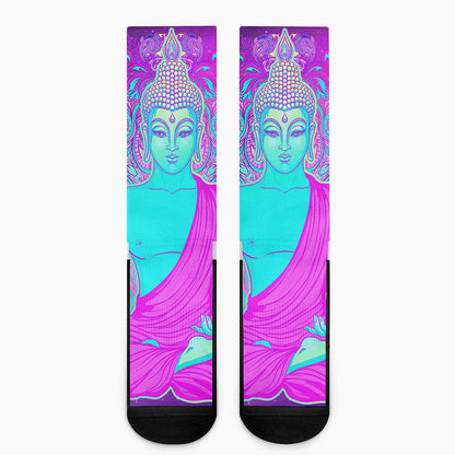 Purple And Teal Buddha Print Crew Socks