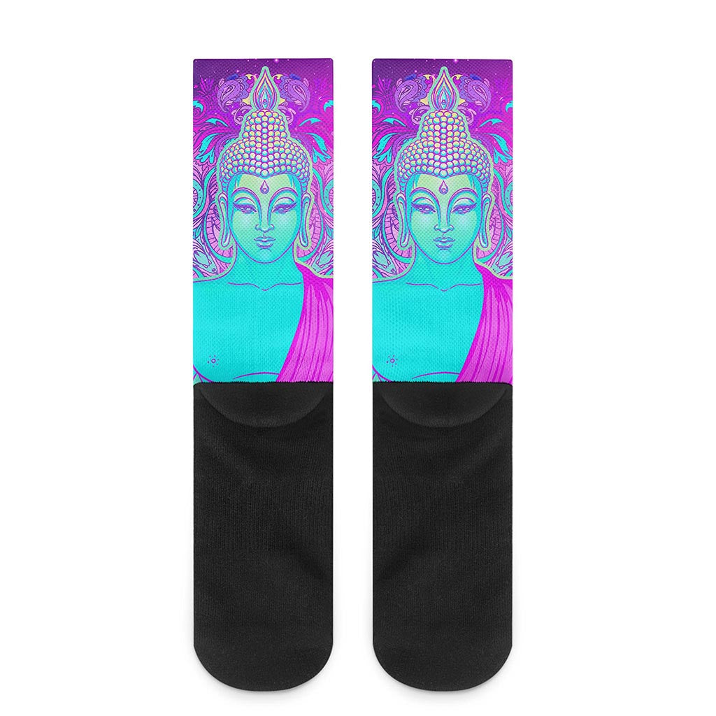 Purple And Teal Buddha Print Crew Socks