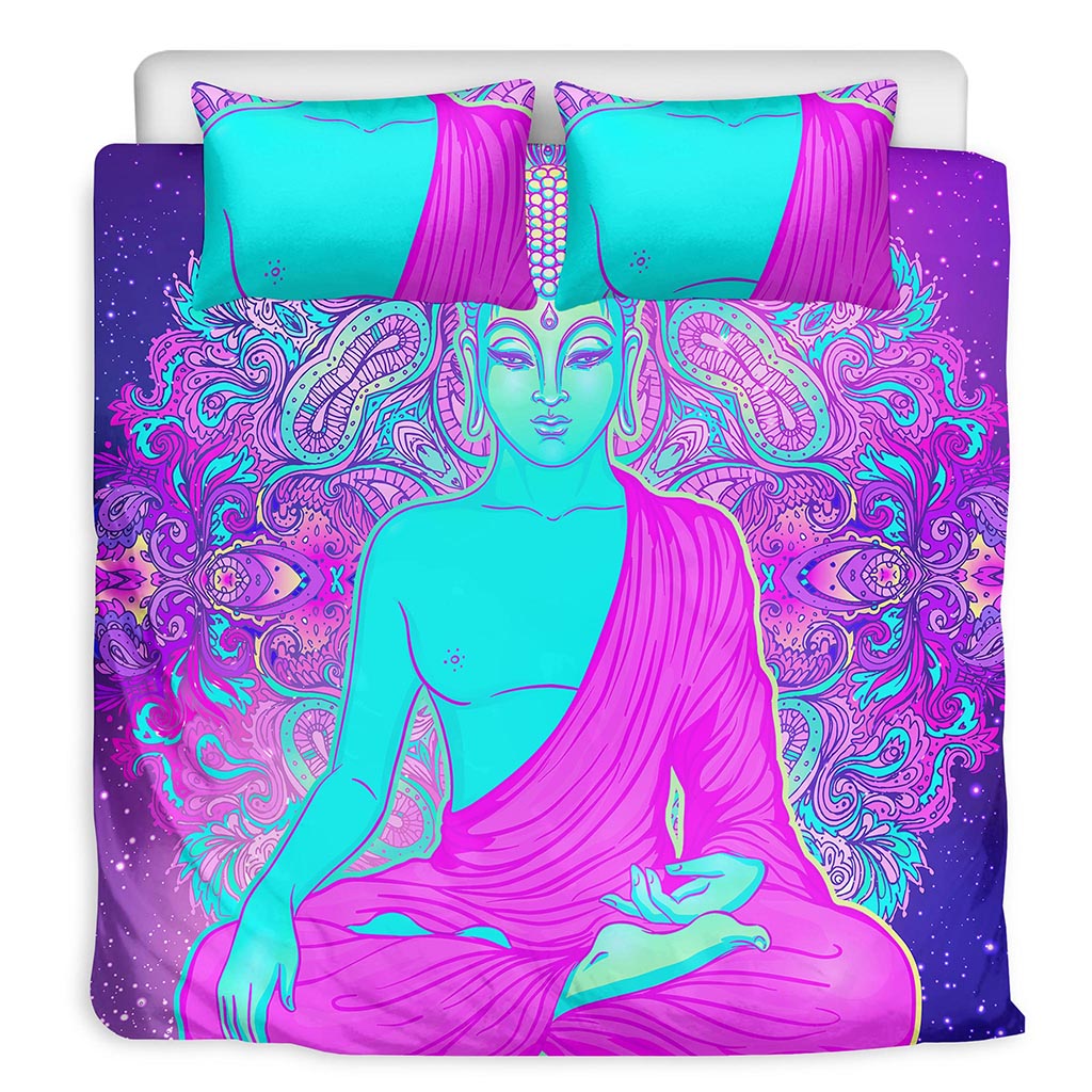 Purple And Teal Buddha Print Duvet Cover Bedding Set