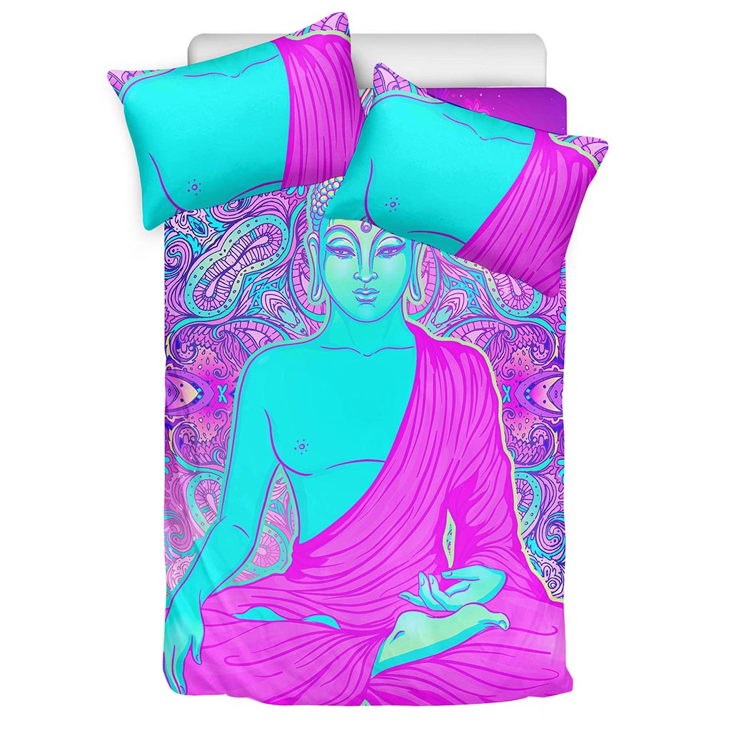 Purple And Teal Buddha Print Duvet Cover Bedding Set