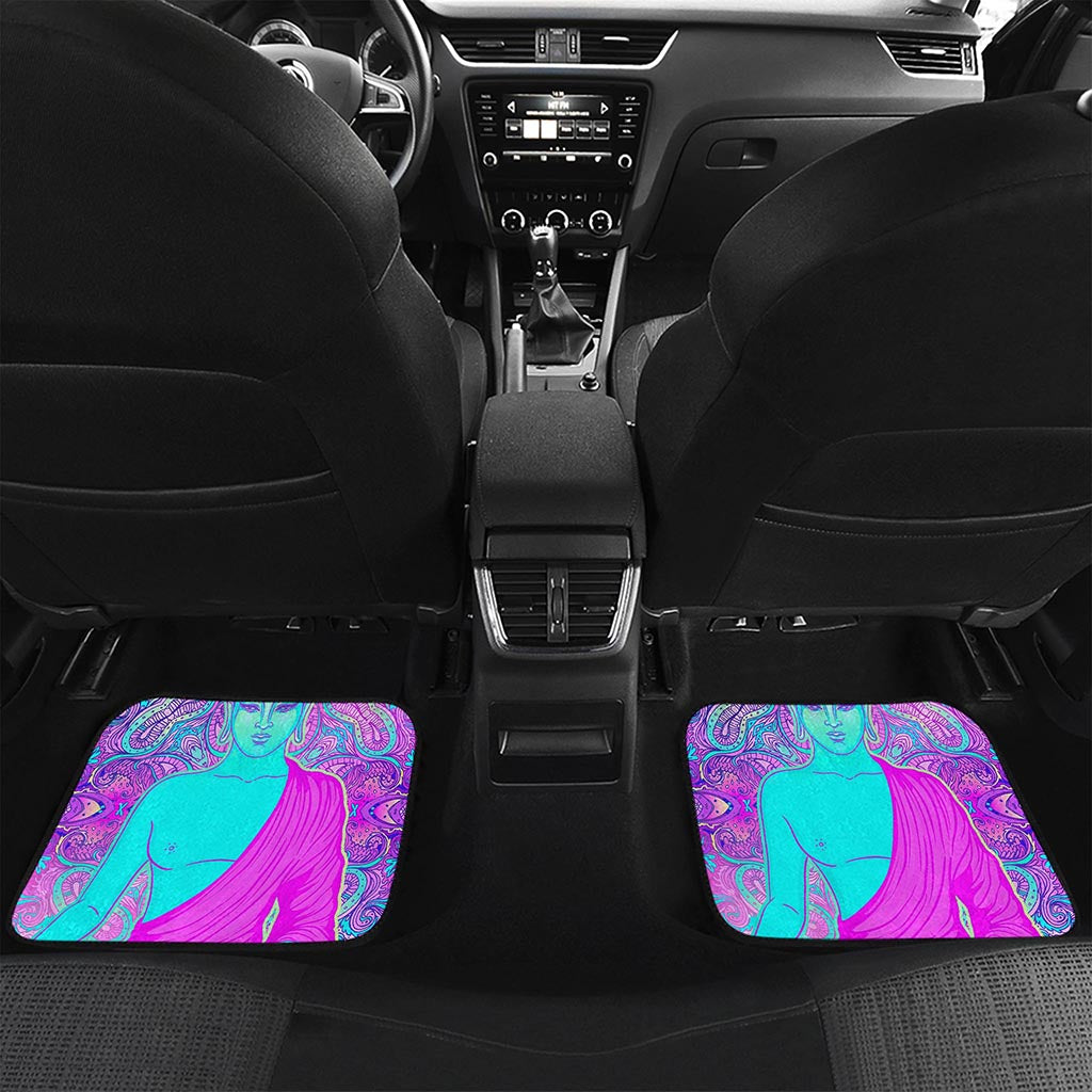 Purple And Teal Buddha Print Front and Back Car Floor Mats