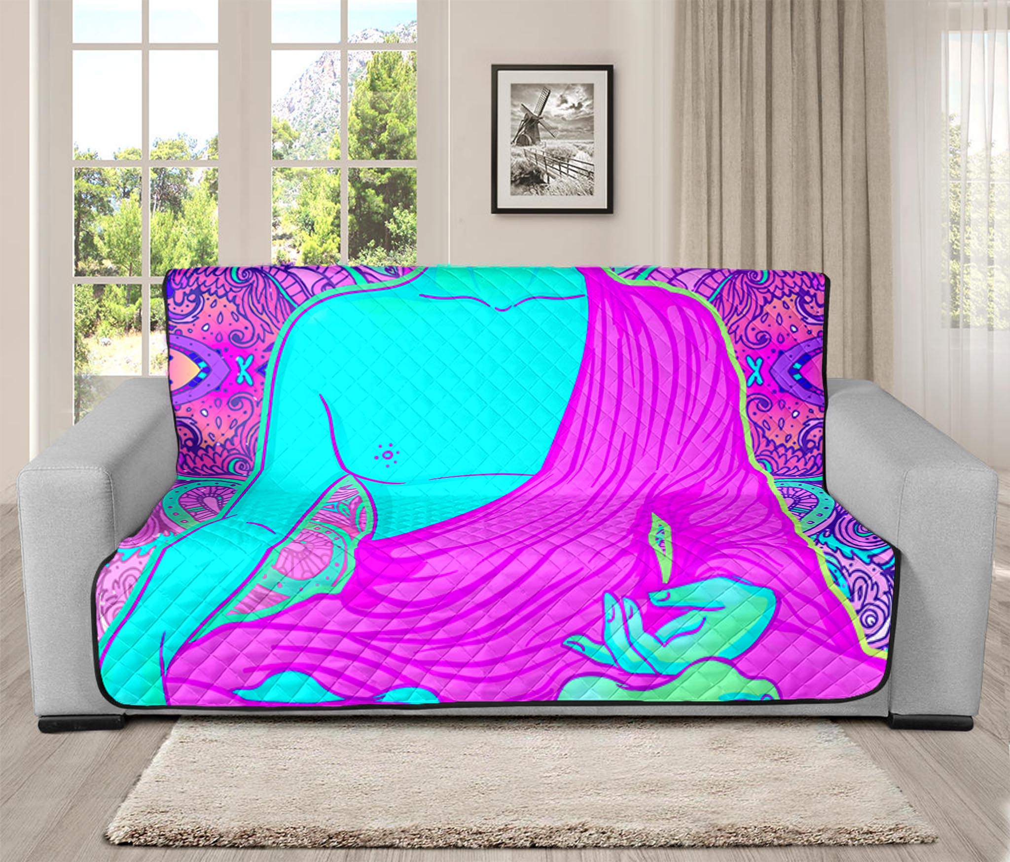 Purple And Teal Buddha Print Futon Protector