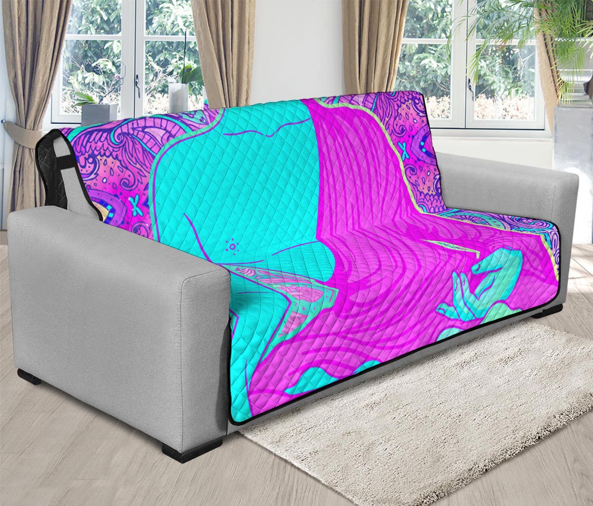 Purple And Teal Buddha Print Futon Protector