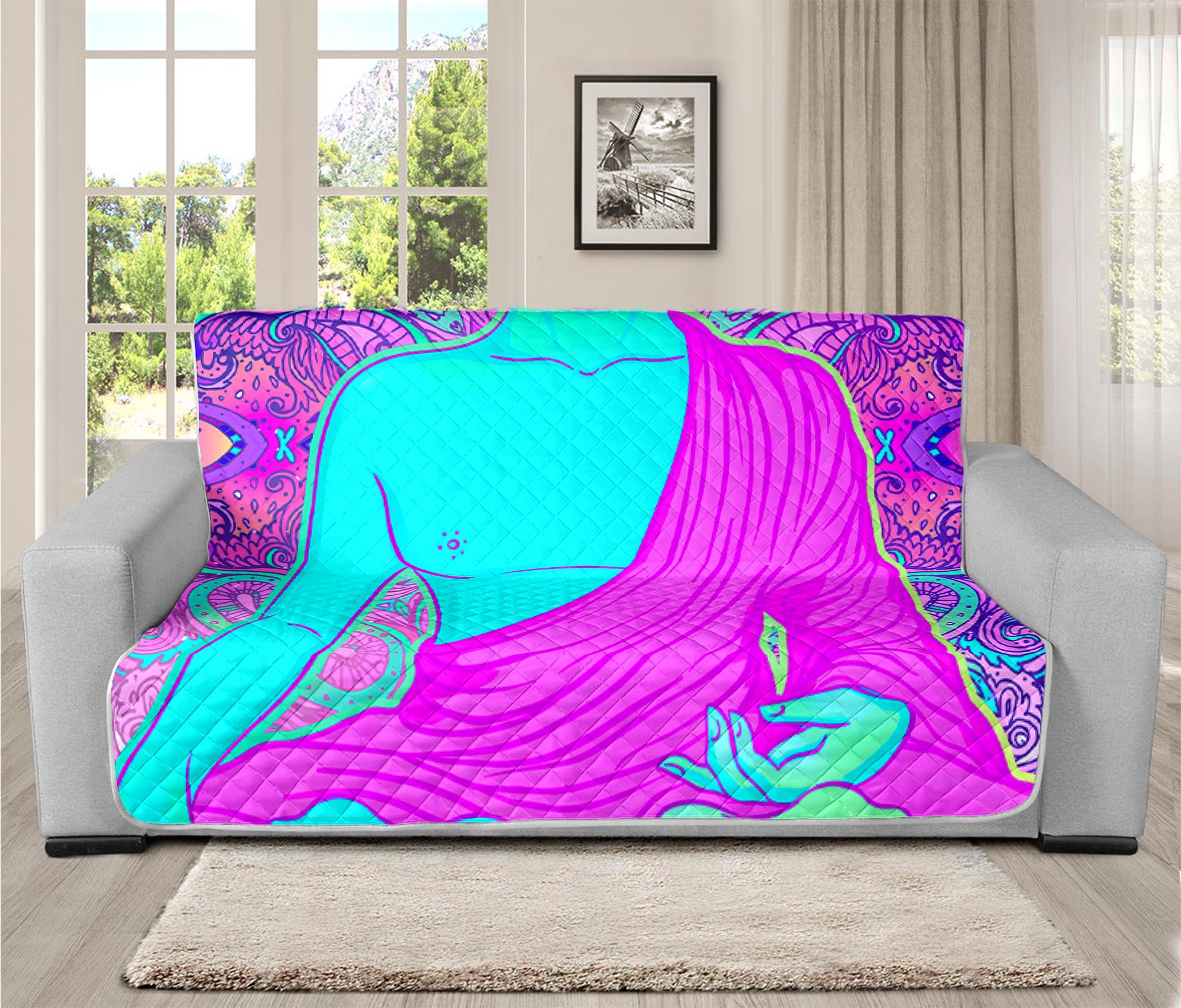 Purple And Teal Buddha Print Futon Protector